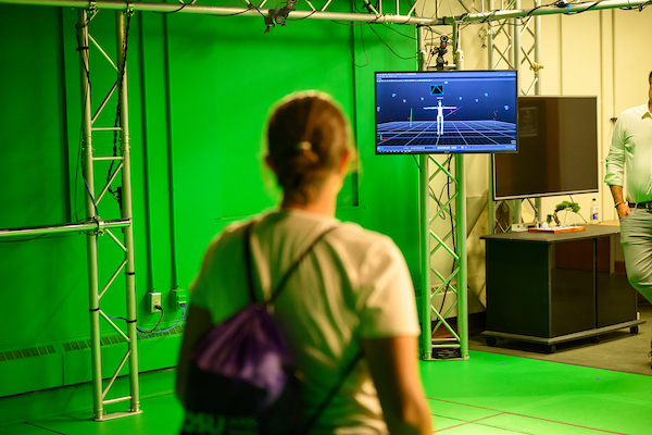 A student works in OHIO's Grid Lab space. 