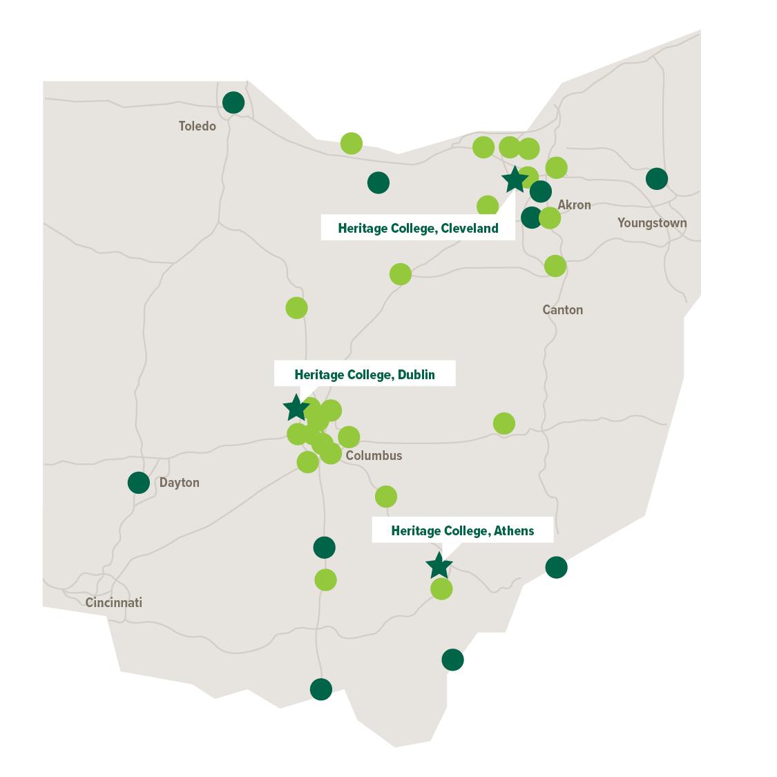 Map of Ohio featuring clinical site locations, clustered mostly around the Columbus and Cleveland areas